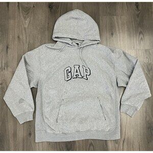 Vintage Gap Sweatshirt Hoodie Gray Reverse Weave Spellout Size L / XL - Sleeve